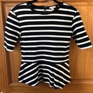 GAP Navy and White Striped 3/4 Sleeve Peplum Top